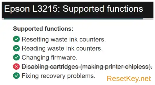 download wicreset epson l3215 - Supported functions